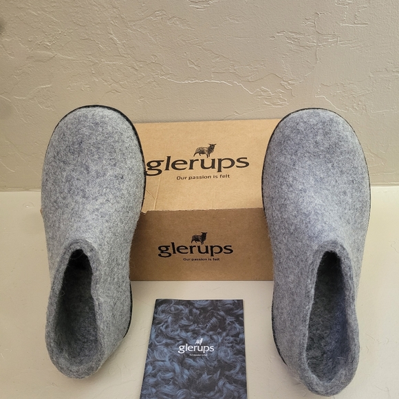 Glerups wool slippers, grey with black rubber sole - Picture 5 of 5